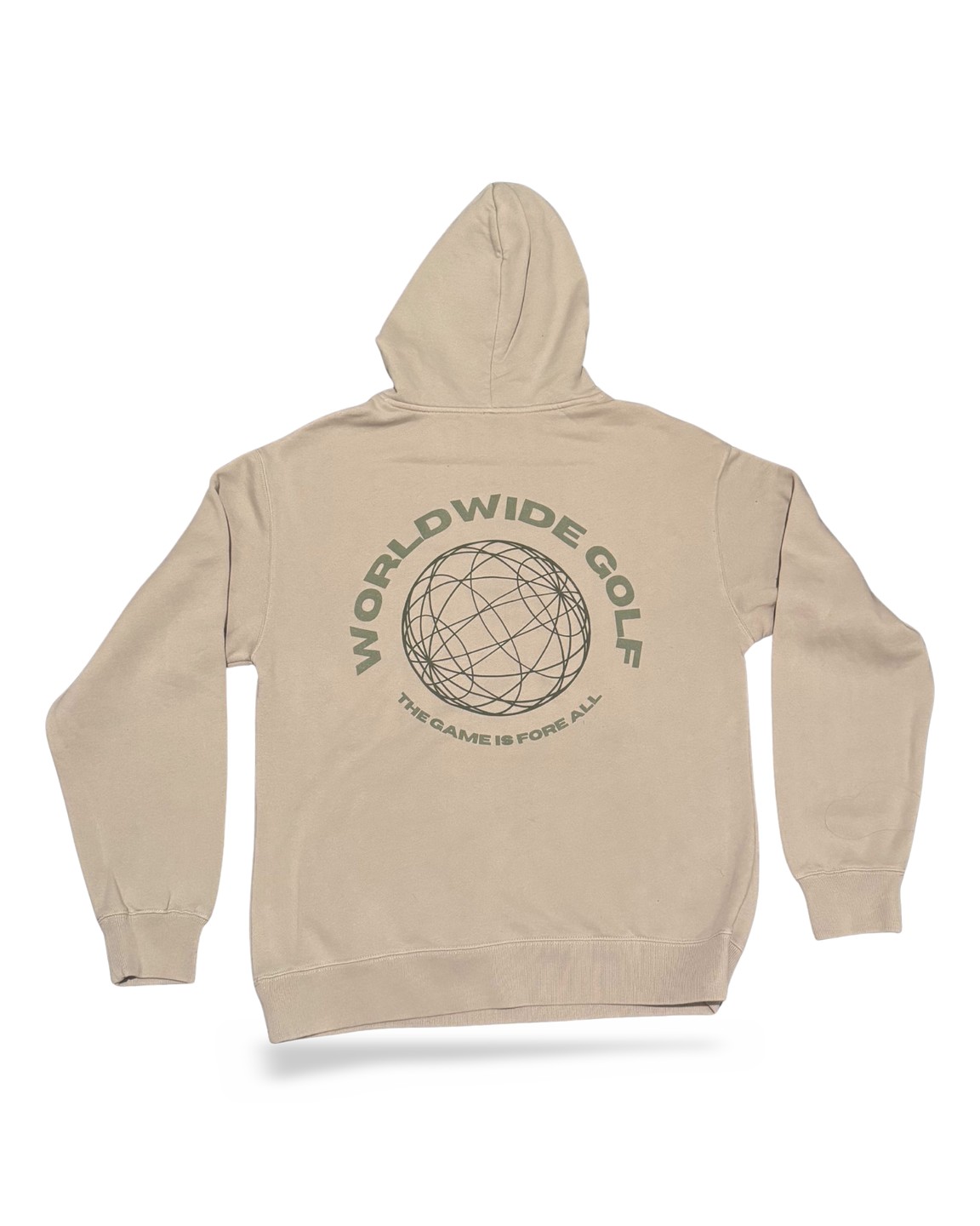 Beige garment-dyed hoodie with World Wide Golf print &middot; view 2 of 3