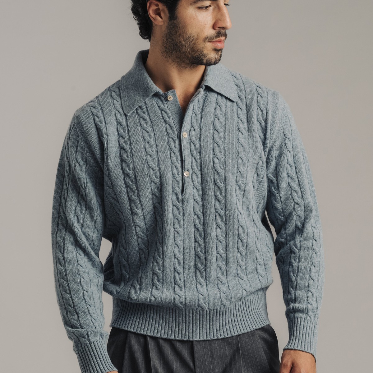 Late Nine &mdash; Cable Knit Polo Light Blue