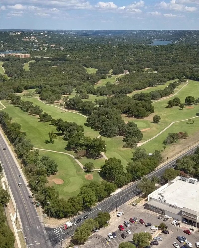 Aerial view of Lions Municipal Golf Course, 141 green acres in West Austin