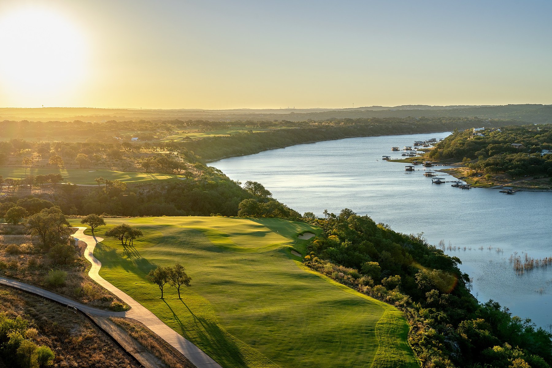 Aerial view of Loraloma's second hole with the river beyond