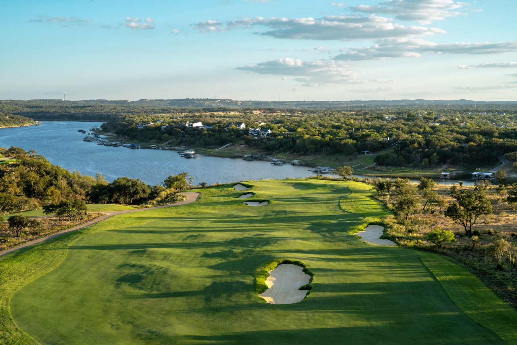 Aerial view of Loraloma's fourth hole beside the river