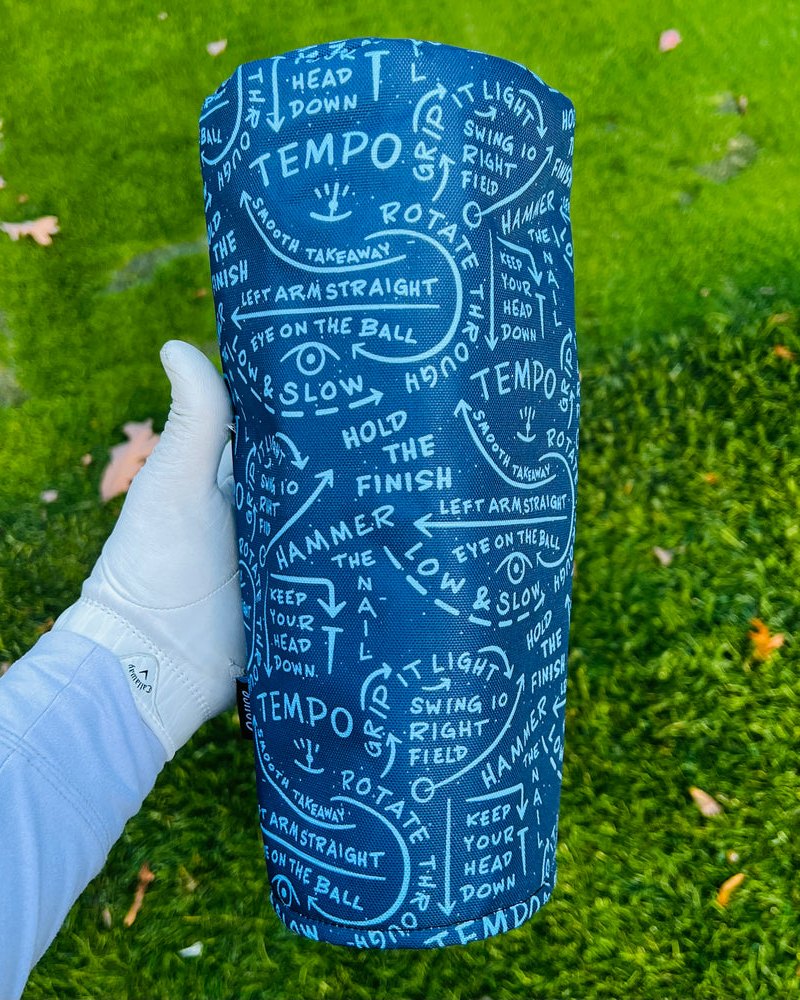 Cayce Golf Swing Thoughts headcover covered in hand-lettered swing tips · view 2 of 3