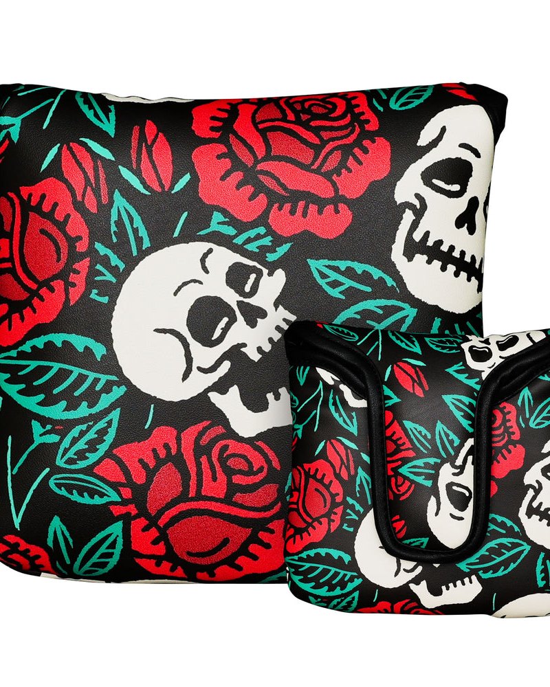 Cayce Golf Til Death Bloom mallet putter cover with tattoo roses and skulls · view 1 of 1
