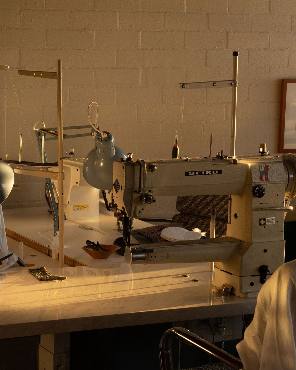 An industrial sewing machine in the Mackem studio