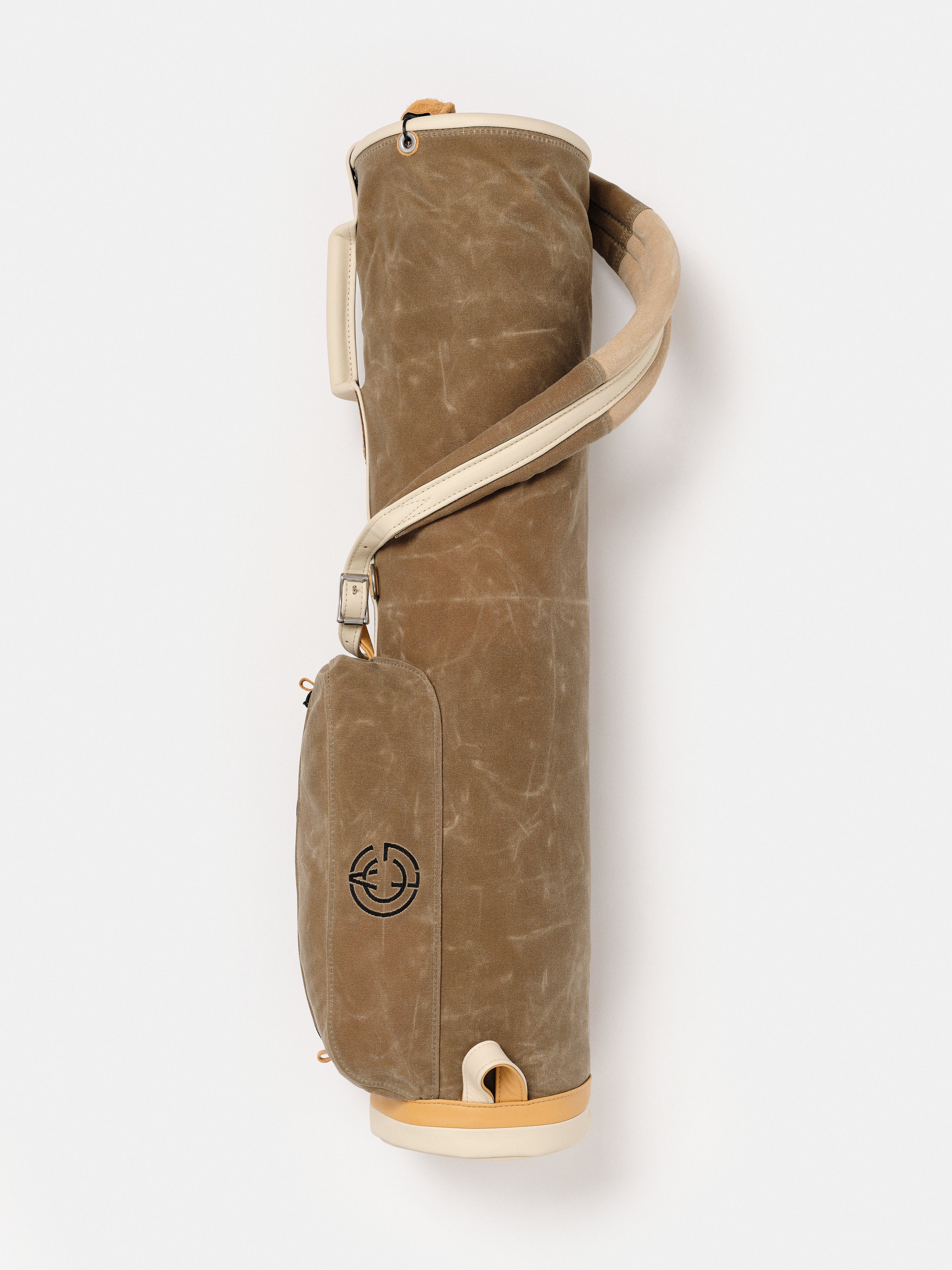 MacKenzie x ACL Golf carry bag in tan waxed canvas with green leather · view 1 of 4