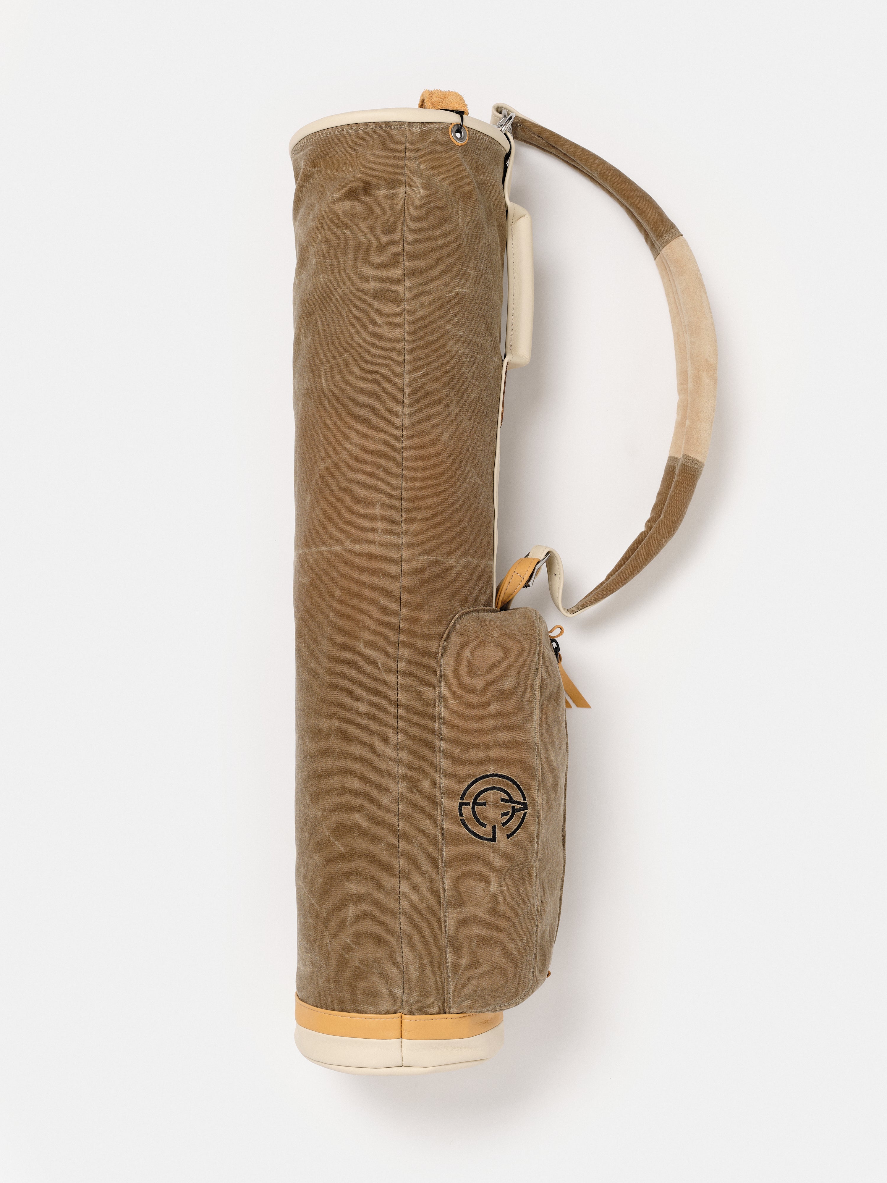 MacKenzie x ACL Golf carry bag in tan waxed canvas with green leather · view 3 of 4