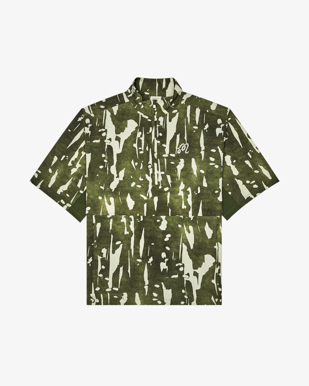 Malbon Pine Inkwash Windshirt in olive all-over print