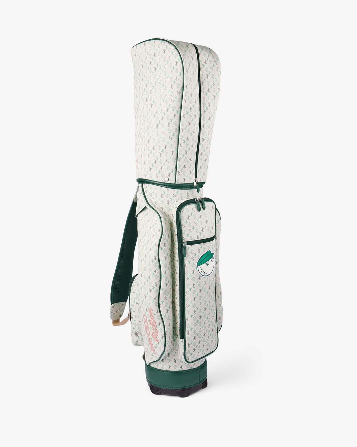 Jimmy Choo x Malbon 2.0 Golf Bag in latte monogram with green trim