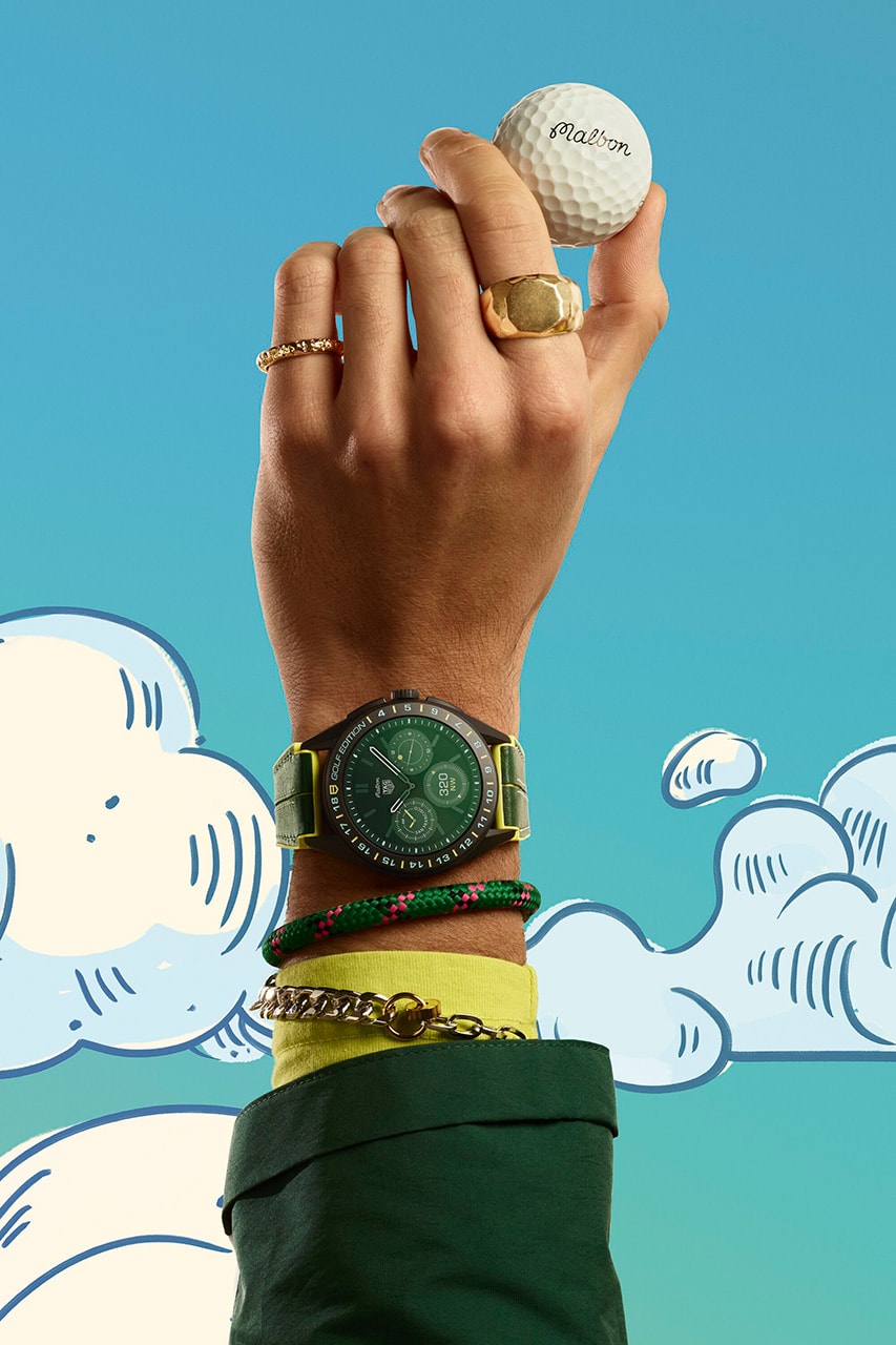 TAG Heuer Connected Calibre E4 x Malbon Golf Edition smartwatch on wrist