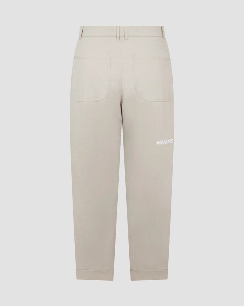 Manors Stableford Trouser in stone, wide cuffed workwear silhouette