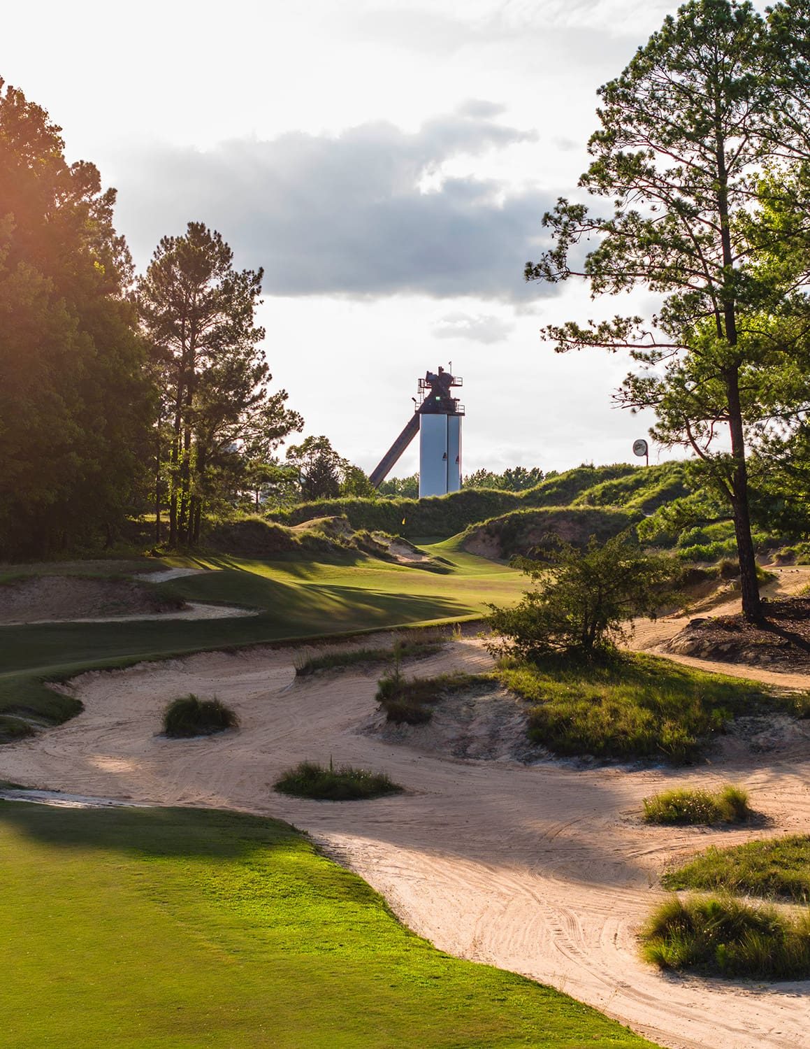 The par-5 13th at Tobacco Road, a river of sand and grass islands leading toward the blind green
