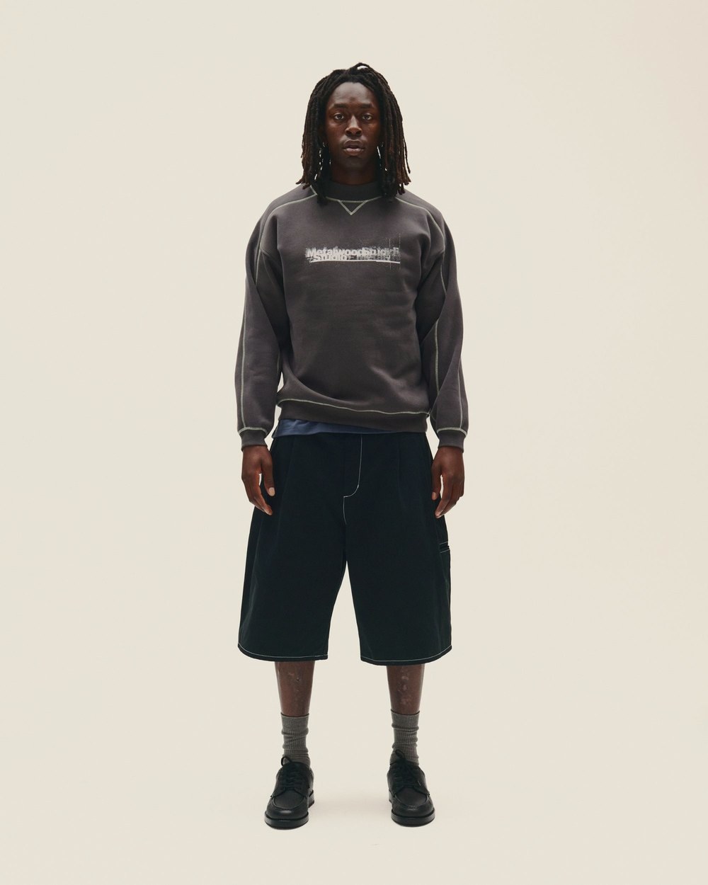 Metalwood Studio Contrast Stitch Mock Neck Sweatshirt · view 7 of 7