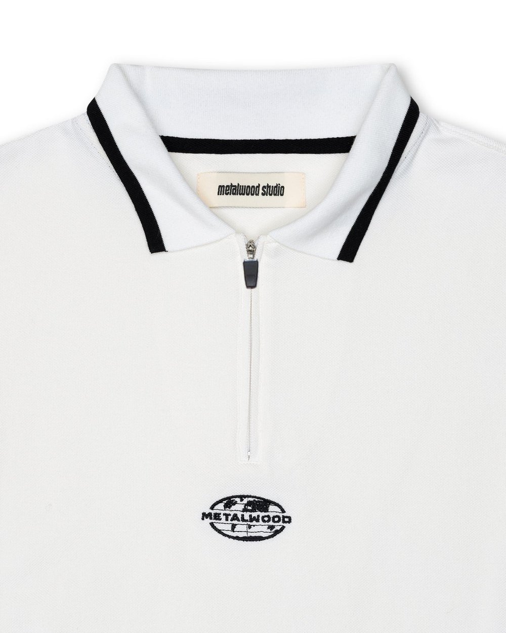 Metalwood Studio — World Class Zip Polo in White · view 3 of 3