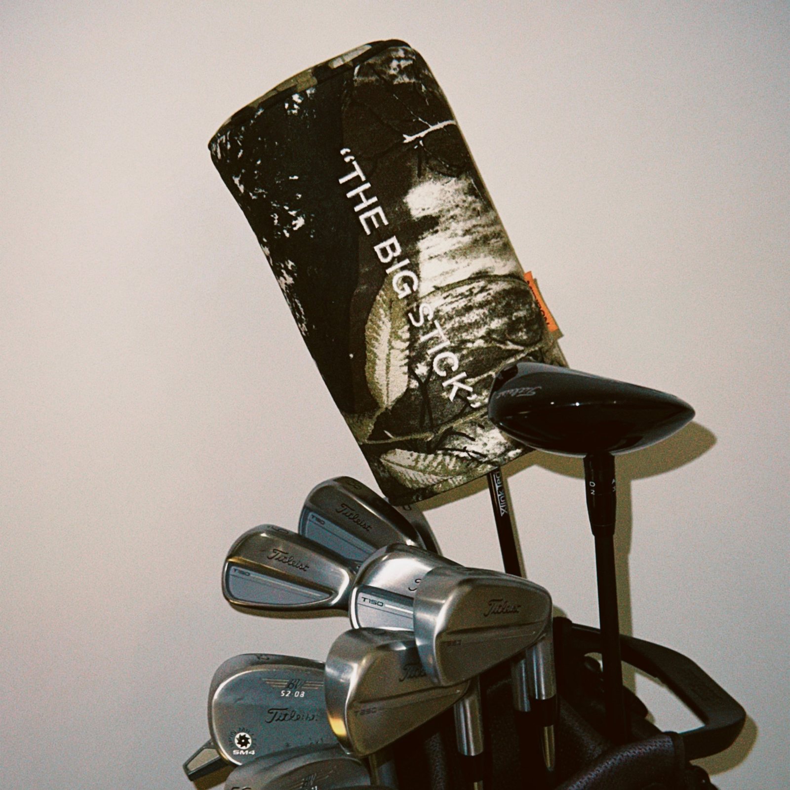 Midiron The Big Stick camo driver headcover on a set of clubs