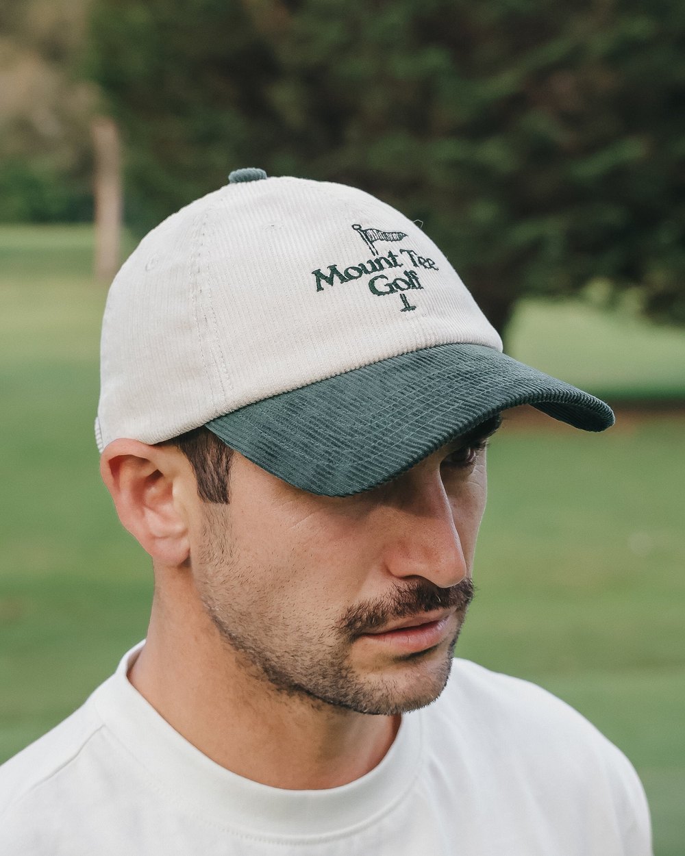 Mount Tee Golf Partners Corduroy Cap, White / Green &middot; view 1 of 2