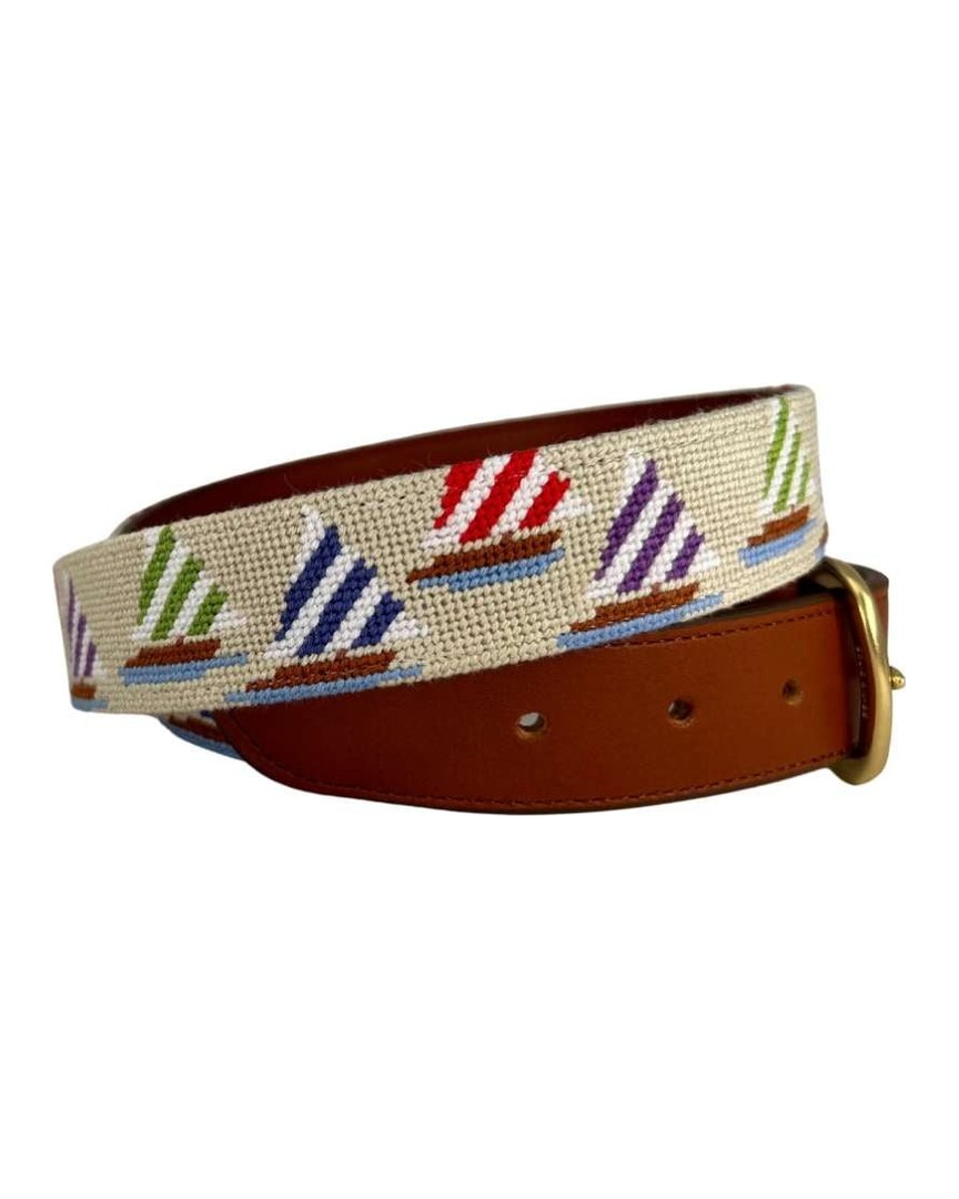 Needlepoint Sailboat Belt – Handcrafted Nautical Desiign · view 2 of 4