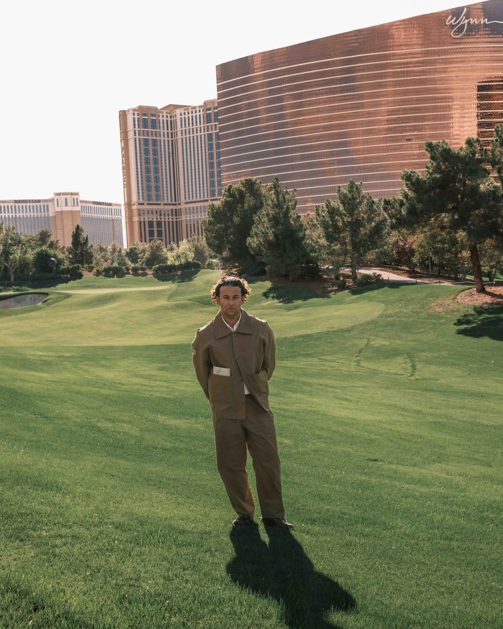 A model in the Gumtree x Wynn ripstop work jacket at Wynn Golf Club, Las Vegas