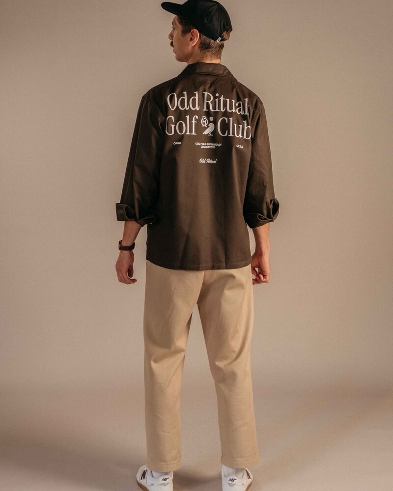 Odd Ritual Caddie Jacket in Chocolate, on model · view 2 of 4
