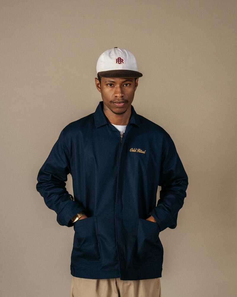 Odd Ritual The Caddie Jacket in Navy, on model · view 1 of 4