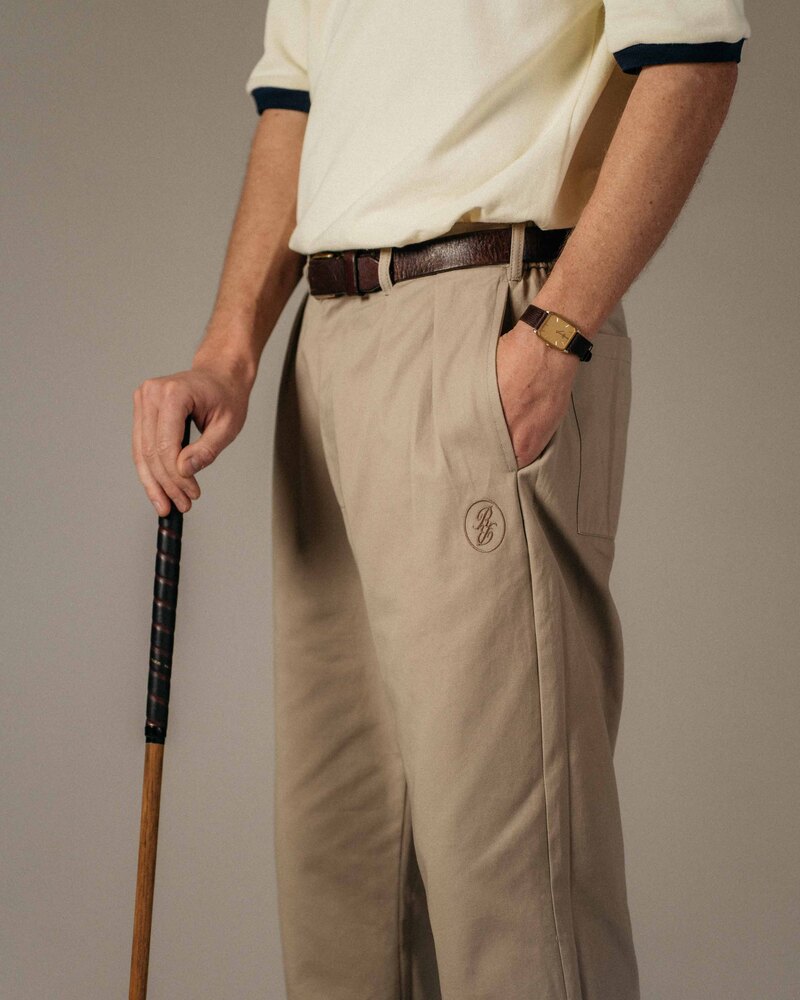 Odd Ritual Pleated Daily Trouser in Khaki, on model · view 3 of 4