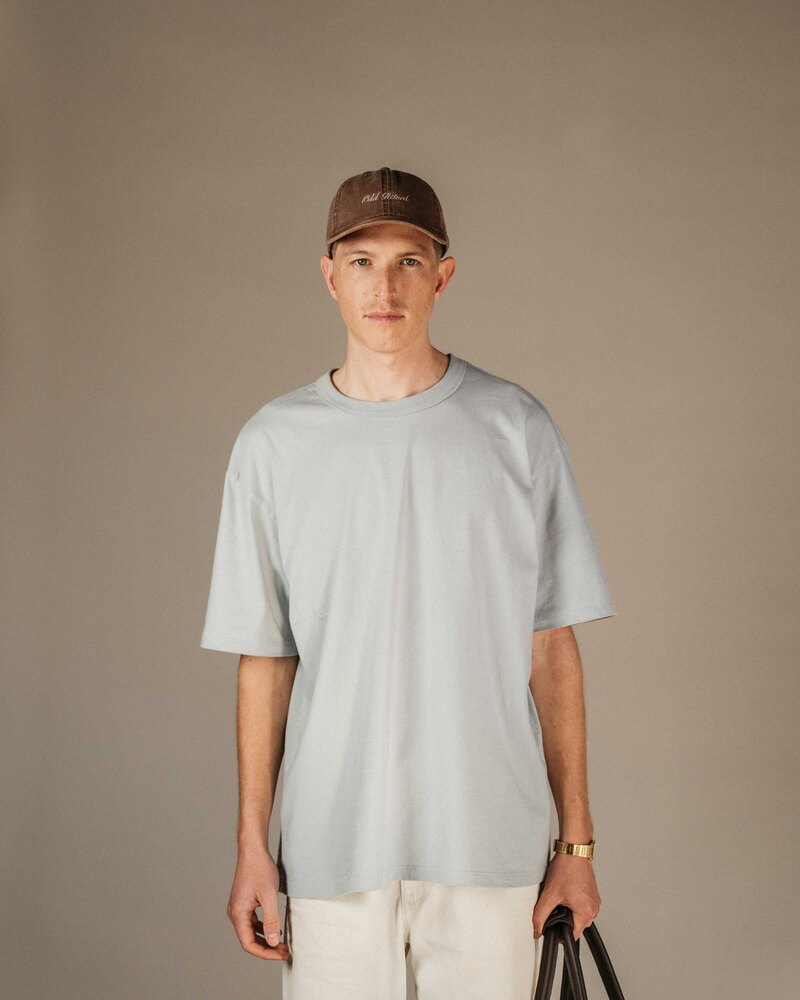 Odd Ritual Minimal Wordmark T-Shirt in Duck Grey, on model · view 2 of 4