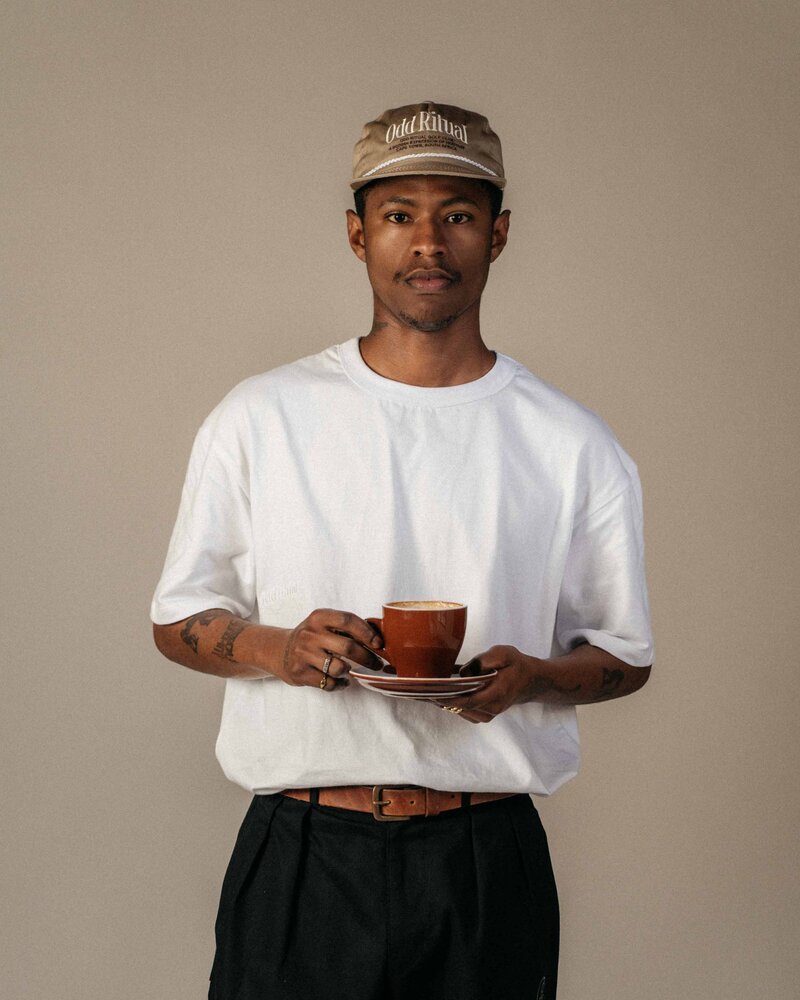 Odd Ritual Minimal Wordmark T-Shirt in White, on model · view 1 of 4
