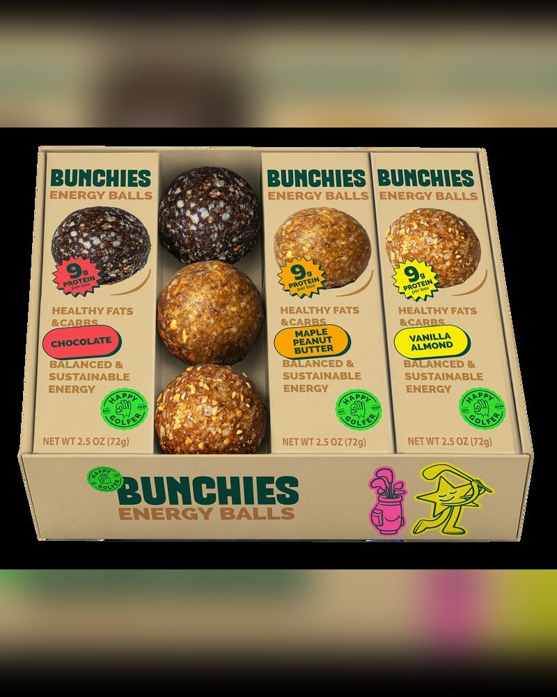 BUNCHIES Energy Balls in Golf-Ball Packaging
