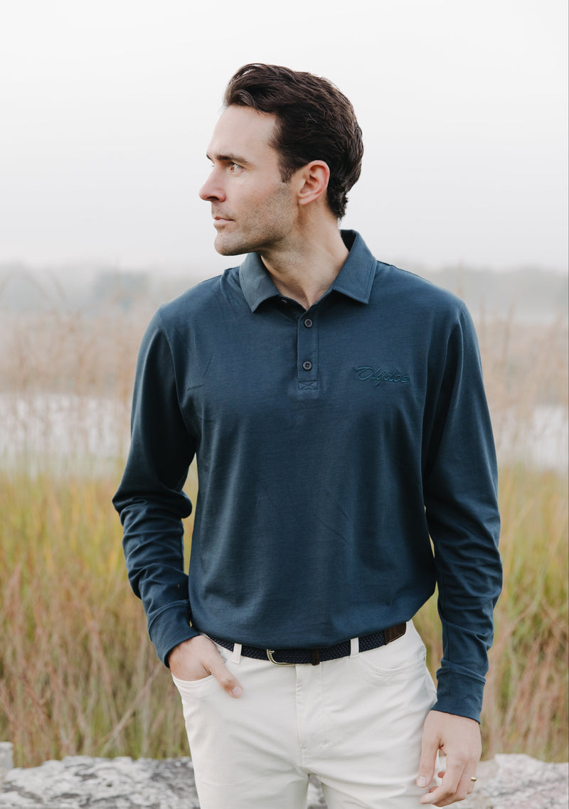 Olydoe Long-Sleeve Supima Polo in Twilight Blue