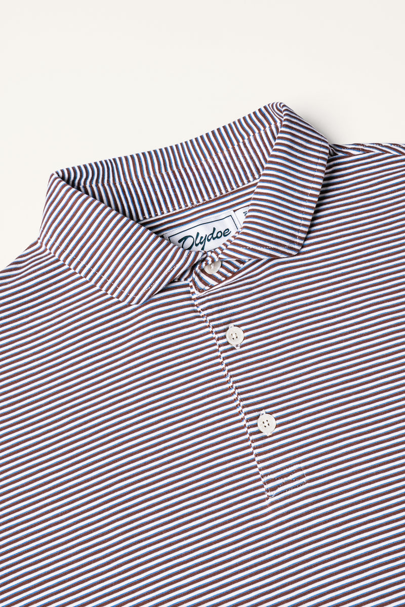 Olydoe OG Supima Hollow Polo in Cotton/Brown/Blue stripe
