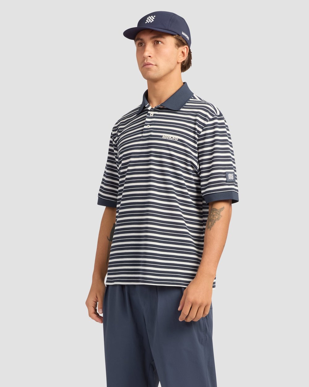 Manors GOAT Pique Polo, Navy Stripe · view 1 of 1