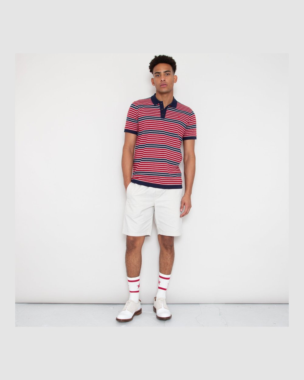 Sounder Monterey Stripe Polo, Deep Red / Deep Navy · view 2 of 5