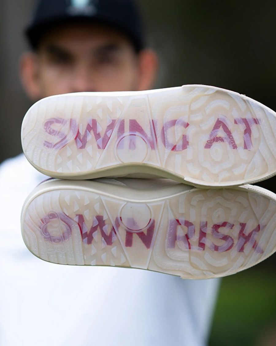 The REEF x Palm G-Papi sole reading Swing at your own risk