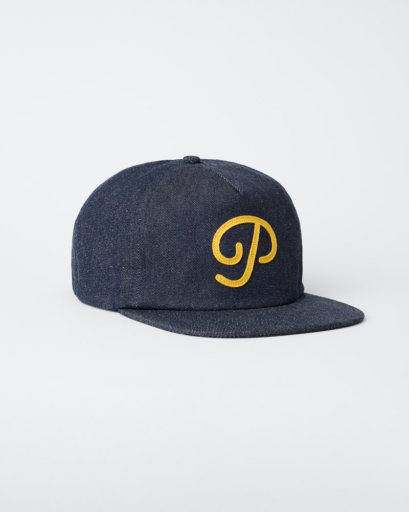 Public Drip P Script Denim Snapback in indigo · view 1 of 4