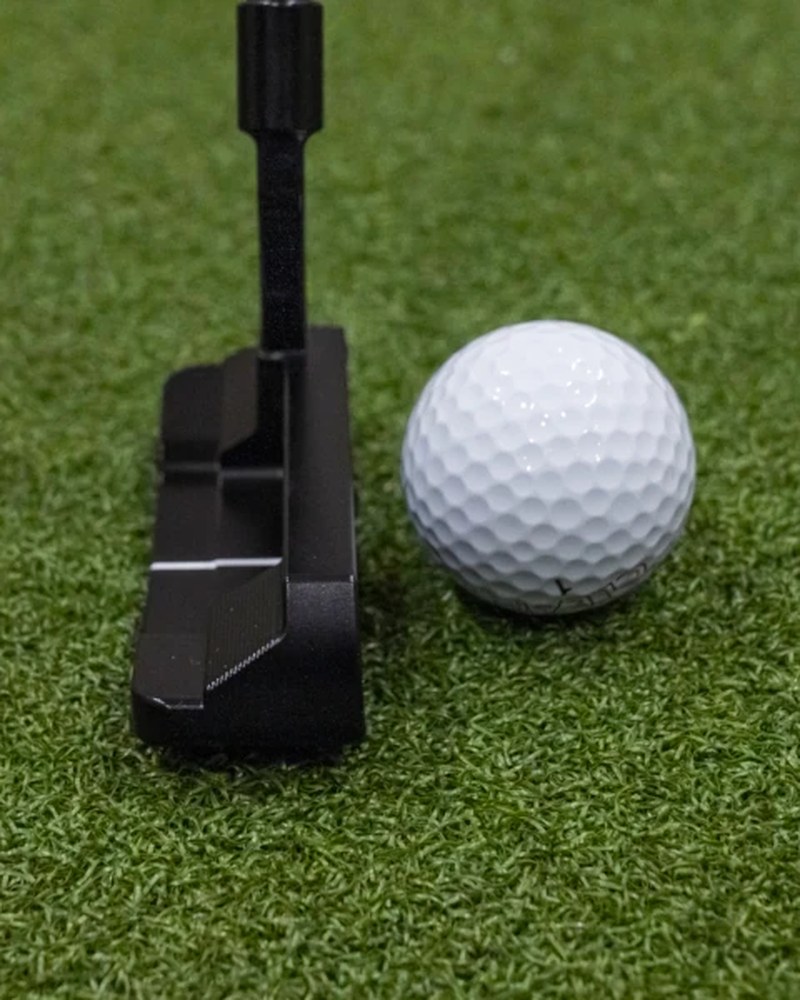 The Sycamore 001Z putter head viewed from the heel alongside a golf ball