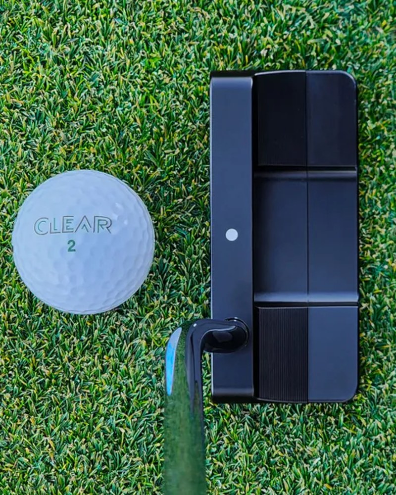 The Sub 70 TAIII 254 putter at address behind a golf ball with the sight dot visible