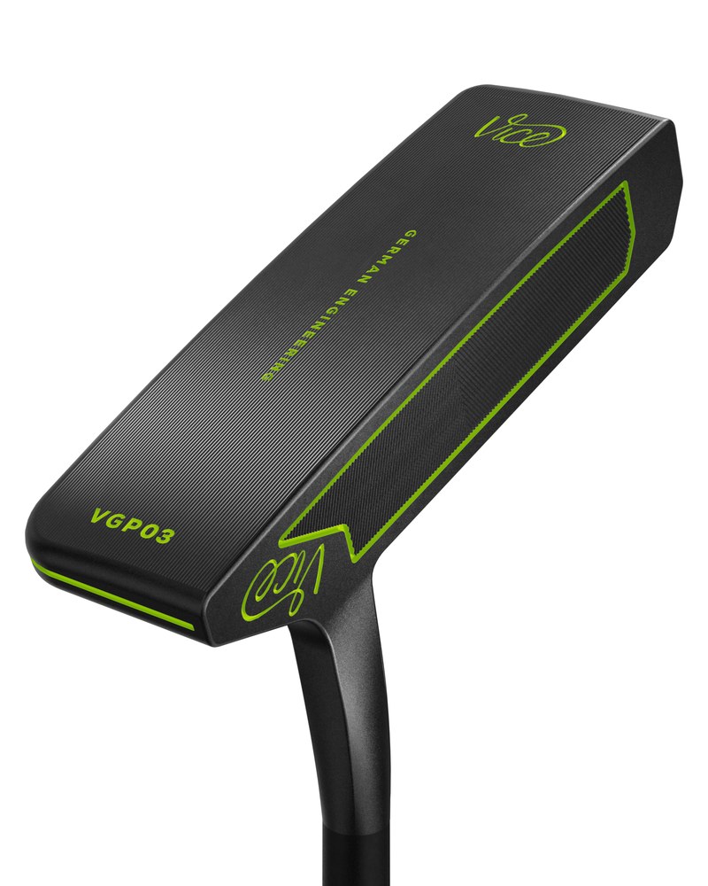 The sole of the Vice VGP03 putter showing the VGP03 badging and paintfill