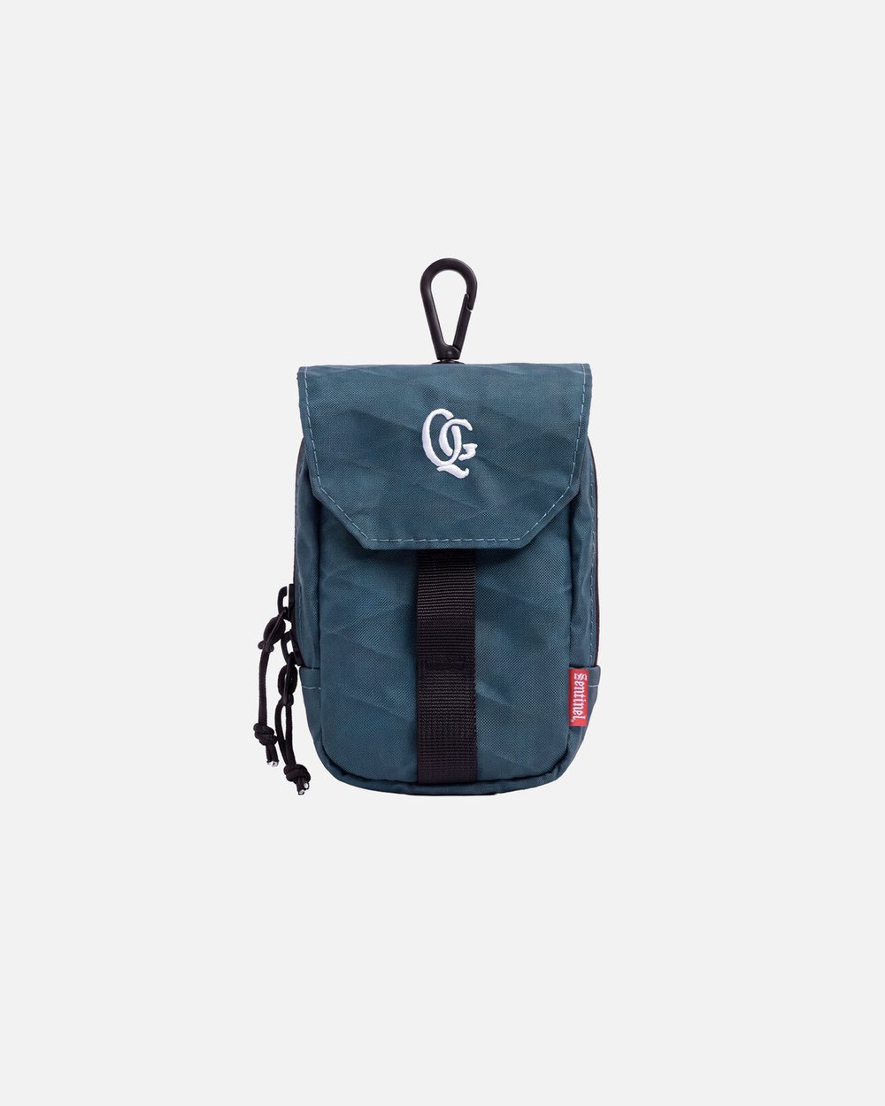 The navy Quiet Golf x Sentinel Golf Scout pouch with the QG monogram