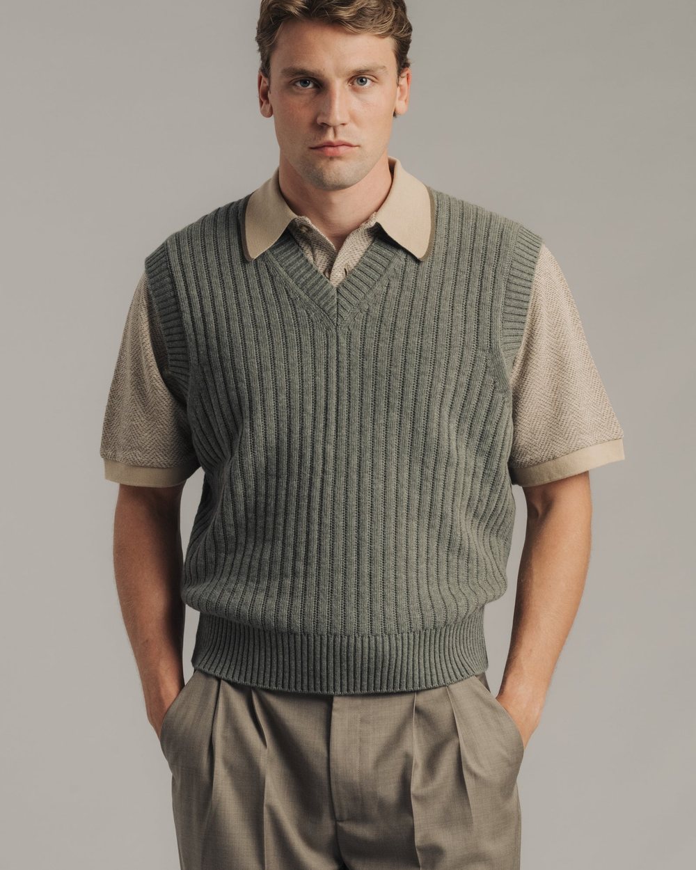 Late Nine Ribbed Knit Vest Sage &middot; view 1 of 3