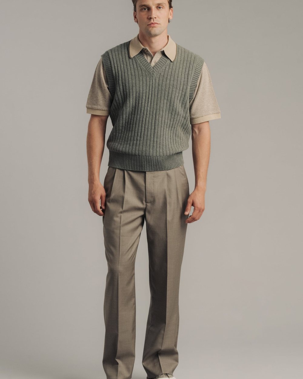 Late Nine Ribbed Knit Vest Sage &middot; view 2 of 3
