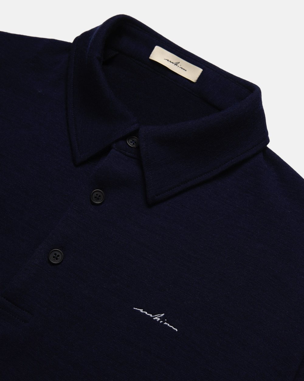 Whim Golf White Embroidered Navy Merino Long Sleeve Golf Shirt &middot; view 1 of 5