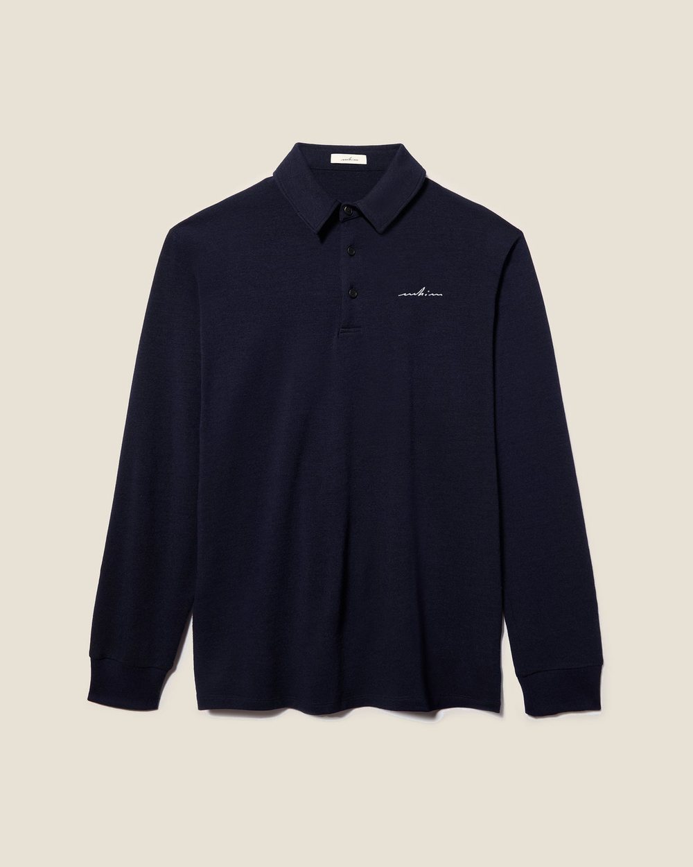 Whim Golf White Embroidered Navy Merino Long Sleeve Golf Shirt &middot; view 2 of 5