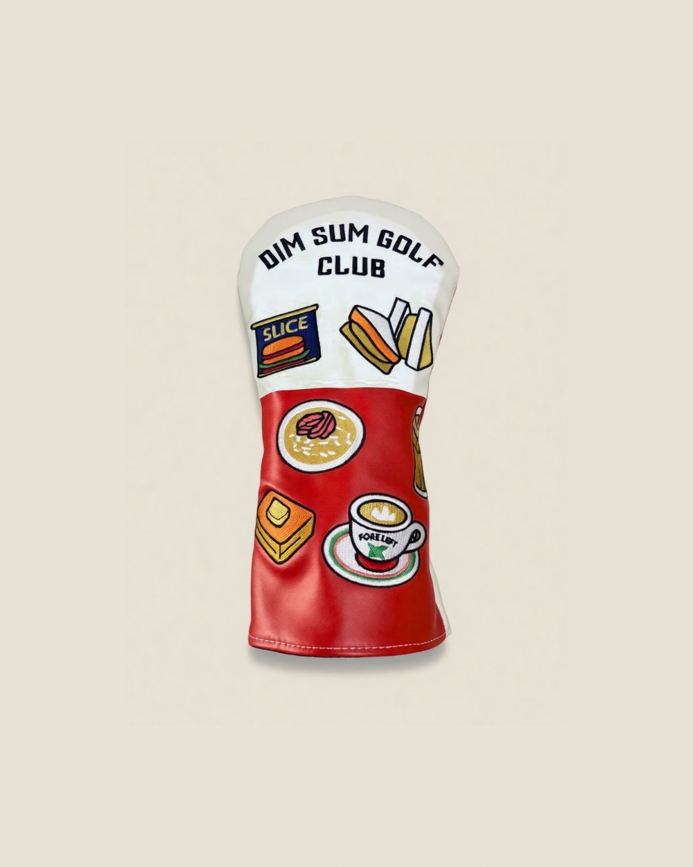 Dim Sum Golf Club's Breakfast Ball driver headcover with milk tea and French toast
