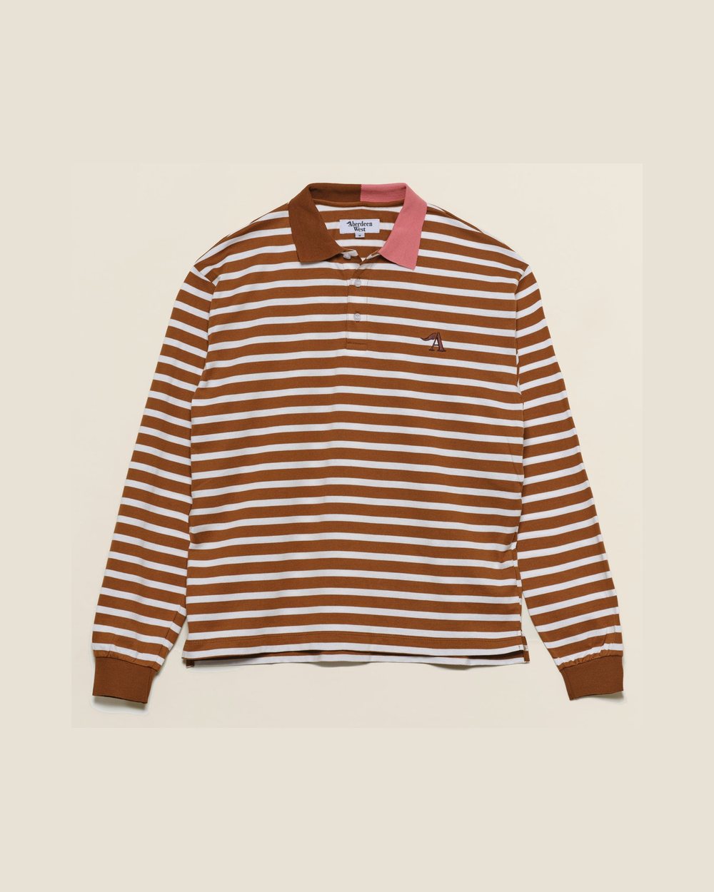 Aberdeen West Striped Knit Long Sleeve Polo, Brown · view 1 of 3