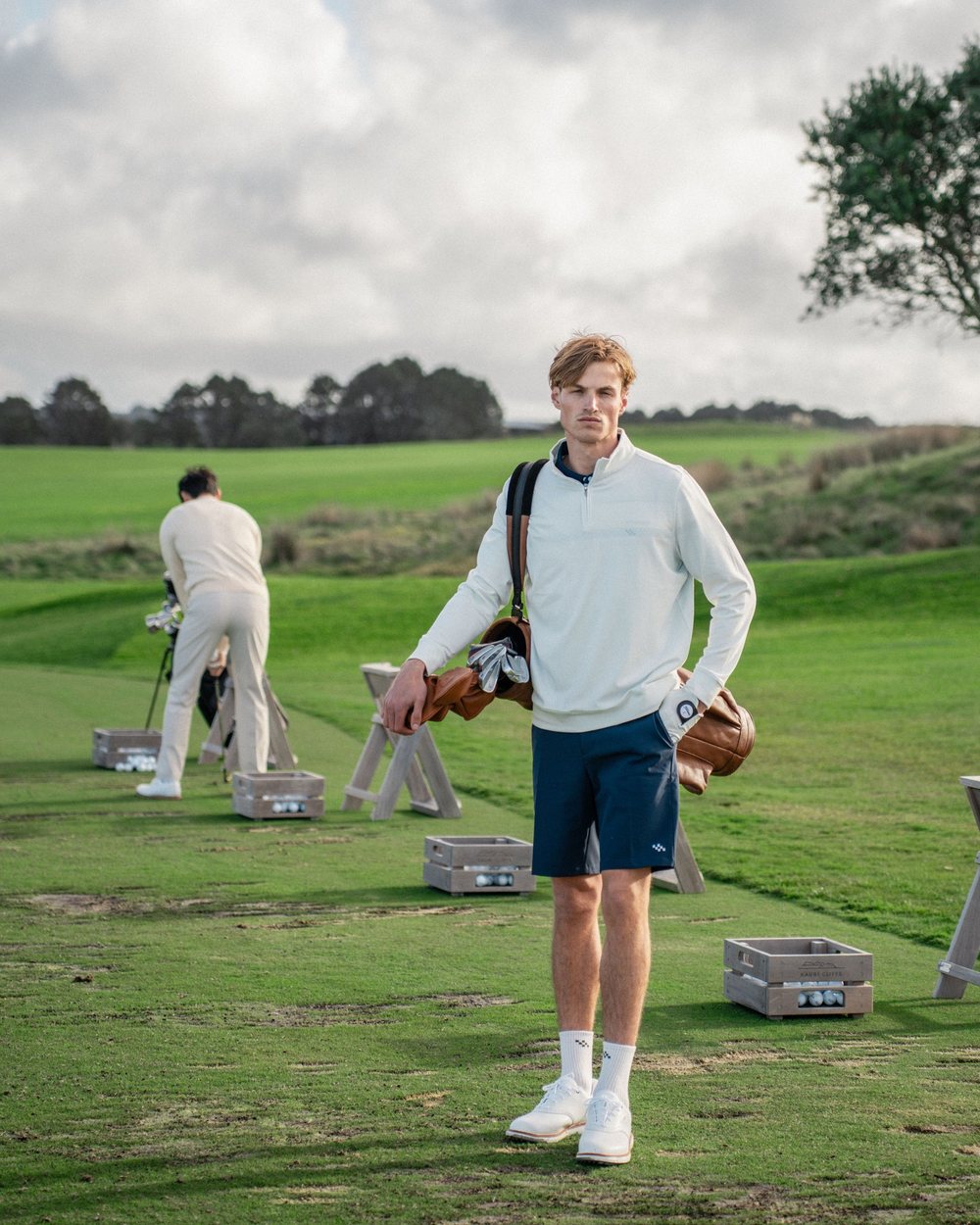 We Hit Fairways Checkered Q-Zip, Mint Blue · view 1 of 4