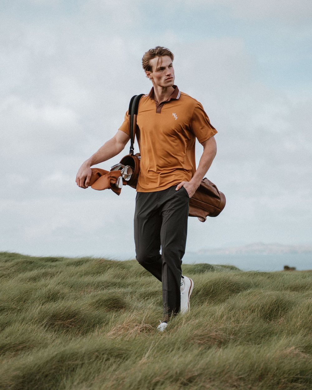We Hit Fairways Tour V-Neck Polo, Mustard · view 1 of 5