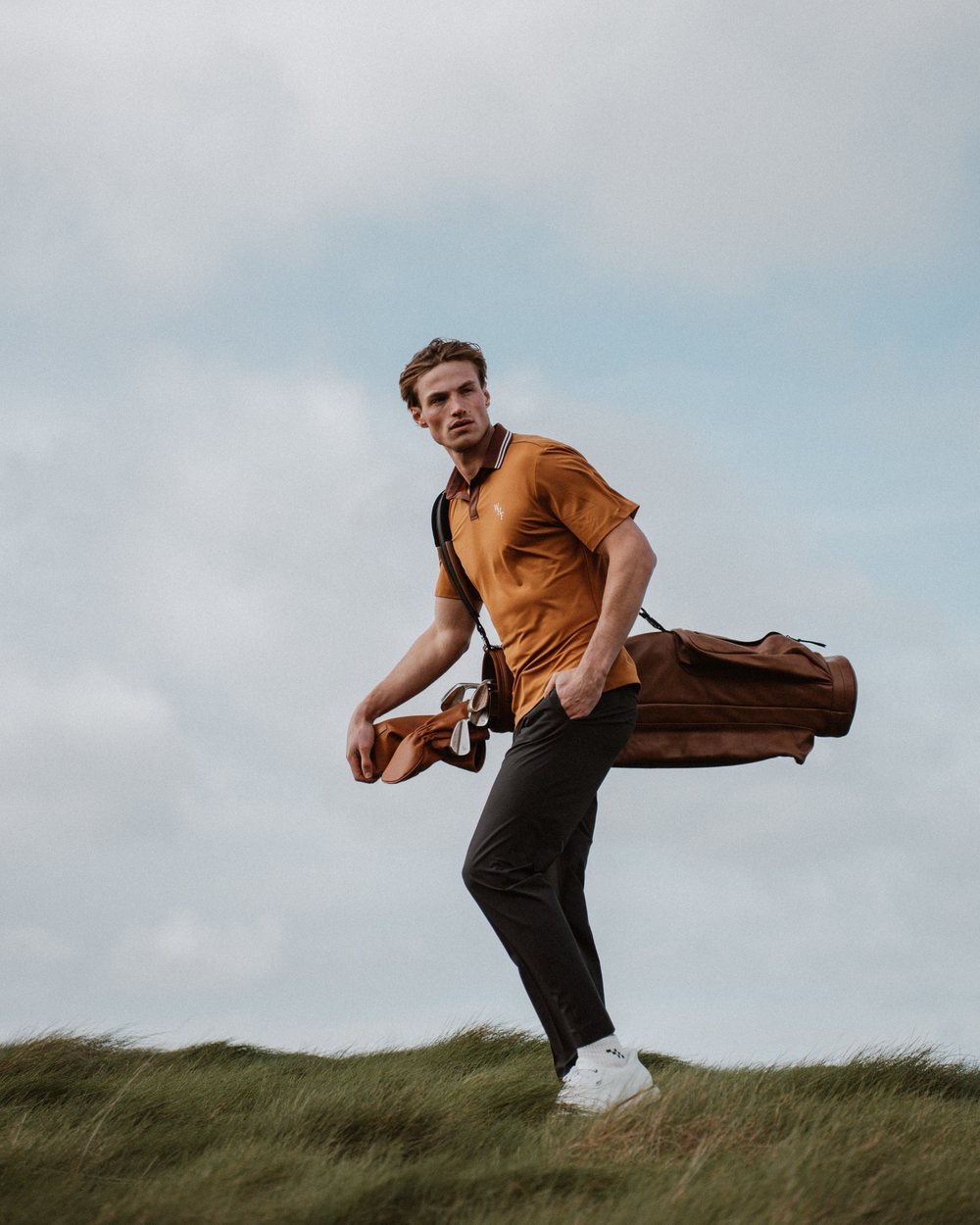 We Hit Fairways Tour V-Neck Polo, Mustard · view 5 of 5