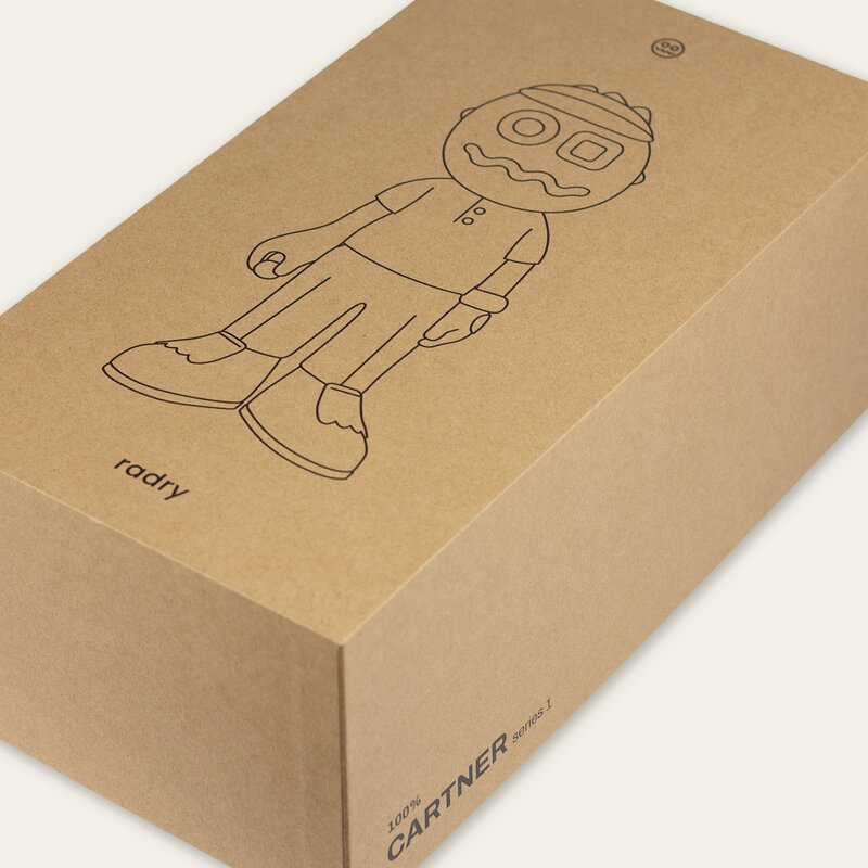 Printed box for the Fletcher figurine with line-drawn character