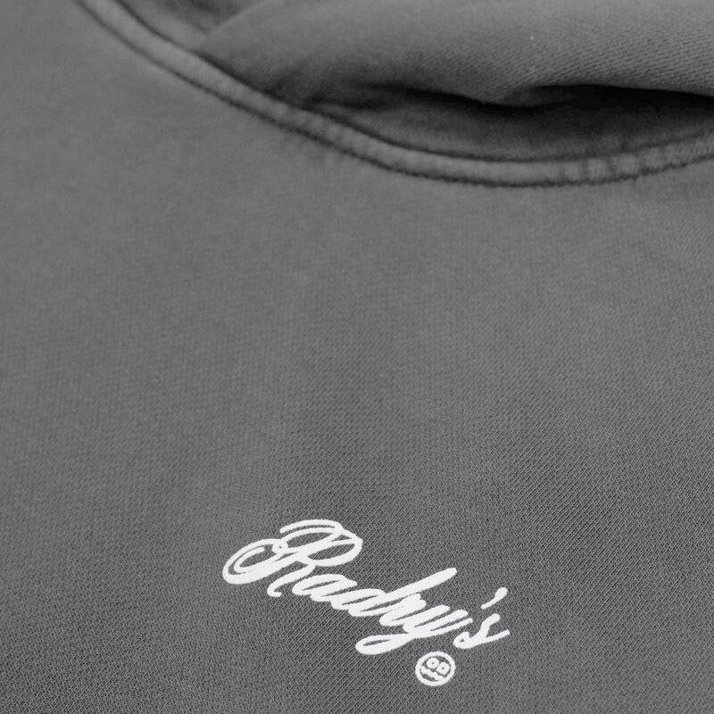 Radry script logo embroidery detail on a crewneck