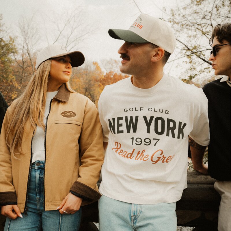 Club Tee and Grounds Crew Jacket on a fall course day — @readthegreen_