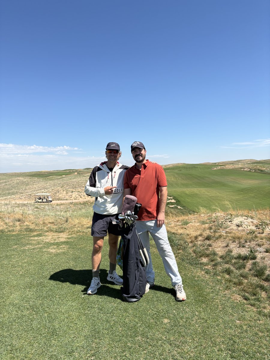 Lenny Harrington with Erik Anders Lang, founder of Random Golf Club, on the course at Rodeo Dunes